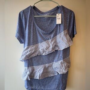 Blue Striped Ruffle Women's Top
